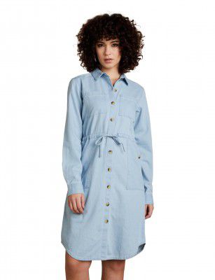 INKAST Women's Denim One Piece Knee-Length Shirt Dress (with Self Fabric Belt)