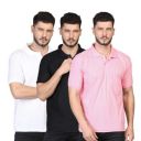 INKKR Men's Solid Regular Fit T-Shirt (Polo_(White-Black-Pink)_XL...