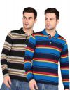 INKKR Polo Neck Full Sleeve Striped Combo T-Shirt for Men [Pack Of 2]...