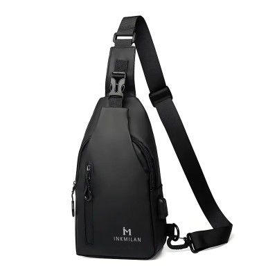 INKMILAN Versatile Lightweight Nylon Chest Bag - (Black Luggage)