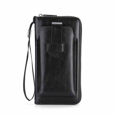 INKMILAN Vintage Style Clip Leather Wallet - Compact and Stylish Retro Wallet for Men and Women with Mobile Pocket (Black)