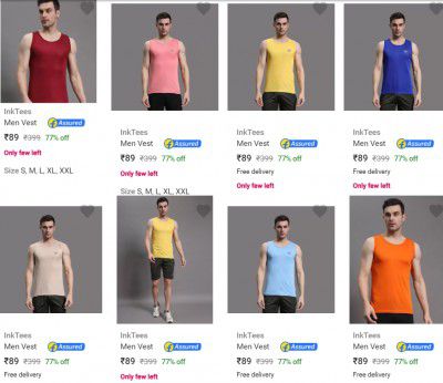 Inktees Mens Vests Starts at Rs 89
