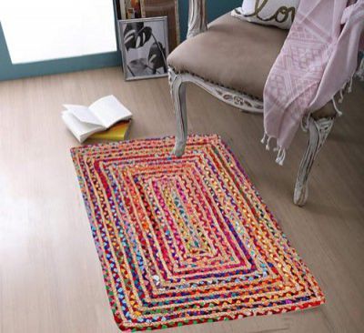 innovative edge 2 pc of 20 inch x30 inch Natural Jute & Chindi Dari Rectangle Rug, Natural Fibres, Braided Reversible Carpet for Bedroom Living Room Dining Room