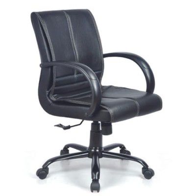 INNOWIN Makson Medium Back Leatherette Office Chair with 3 Years Limited Warranty | Ergonomic Leather Orthopedic Executive Boss Chair with Spacious Cushioned Seat | Heavy Duty Metal Base (Black)