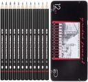 INOVERA 12 Set Professional Drawing Art Sketch Graphite Pencils With Metal Case 2H, H, F, HB, B, 2B, 3B, 4B, 5B, 6B, 7B, 8B...