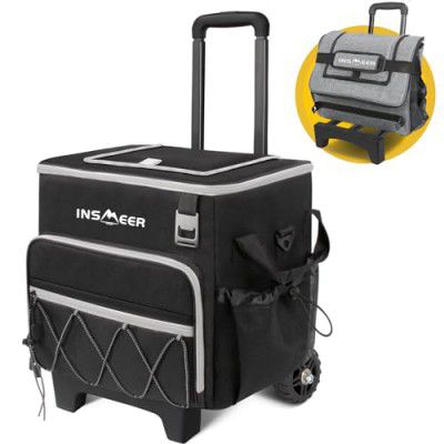 INSMEER 55 Cans/40L Collapsible Soft Cooler Bag with Wheels, Black