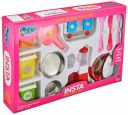 Insta kitchenset Kitchenware Set Toy Non Toxic Plastic and Stainless Steel Cooking Accessories for Girls Age 3 Years Plus...