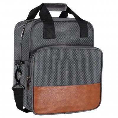 Insulated Lunch Bag - Stylish Fabric Tote Tiffin Bag with Faux Leather Brown Handles
