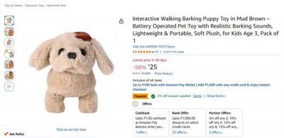 Interactive Walking Barking Puppy Toy in Mud Brown