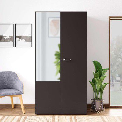 Interio by Godrej Almirah Auraline Men Basic 2-Door Steel Almirah, Cupboard for Clothes (Textured Coffee Brown), 1-Year Warranty, 3 Shelves, 1 Drawer and Mirror