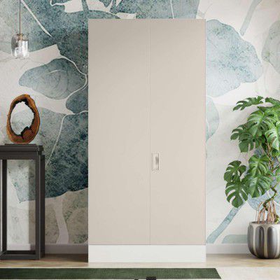 Interio by Godrej Almirah Slimline XL 2 Door Steel Almirah, Cupboard for Clothes (Matte Warm Grey and Matte Alpine White), 1 Year Warranty, Locker, 4 Shelves