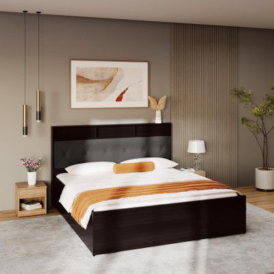 Interio by Godrej Bed Upmods Lattice King Size Engineered Wood Bed with Hydraulic Storage, 1-Year Warranty, Cinnamon & Gun Metal, Metal & Particle Board