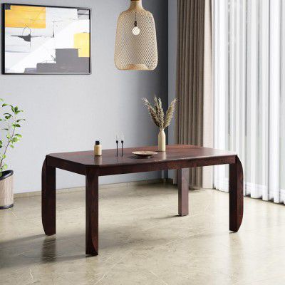 Interio by Godrej Dining Table Premio 6-Seater Rubber Wood Rectangular Dining Table, 1-Year Warranty, Mahogany