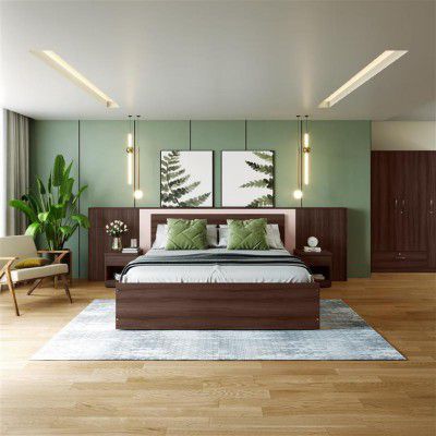Interio by Godrej EWA Engineered Wood King Bed and 3-Door Wardrobe Set (Finish Color - Brown, Knock Down)