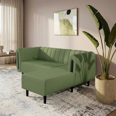 Interio by Godrej Paramount L-Shape 3 Seater Left Hand Side Fabric Sofa, 1-Year Warranty, Solid Wood, Green