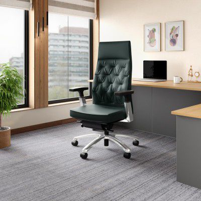 Interio by Godrej Posture Perfect High Back Leather Executive Ergonomic Revolving Chair, 1 Year Warranty, Adjustable Armrest and Height (Black)