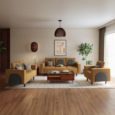 Interio by Godrej Sofa Cresco 6-Seater Fabric Sofa Set for Living Room, 3-Years Warranty, Solid Wood (Camel and Taupe, 3+2+1 Seater)