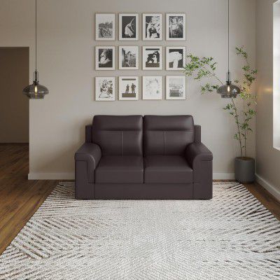 Interio by Godrej Sofa Greta 2 Seater Synthetic Leather Sofa for Living Room, 1-Year Warranty, Solid Wood, Coffee Brown