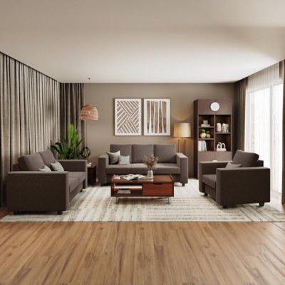 Interio by Godrej Sofa Magnate 6 Seater Fabric Sofa Set (3+2+1) for Living Room, 1-Year Warranty, Solid Wood, Brown