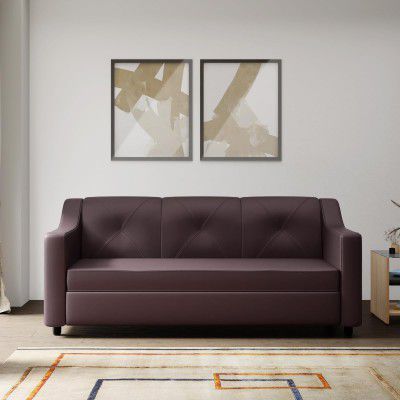 Interio by Godrej Sofa Monarch 3 Seater Synthetic Leather Sofa for Living Room, 1-Year Warranty, Solid Wood (Burgandy)