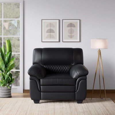 Interio by Godrej Sofa Orleans Plus 1 Seater Sofa for Living Room, Leather, Black