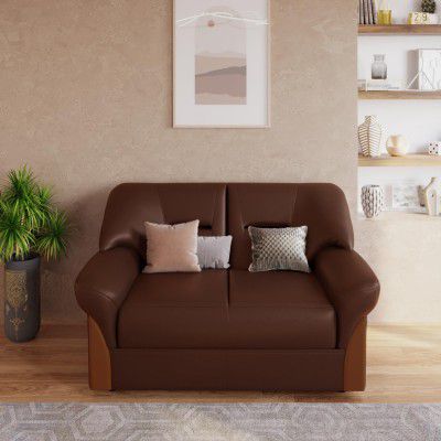 Interio by Godrej Sofa Parto Plus 2 Seater Synthetic Leather Sofa for Living Room, 1 Year Warranty, Pinewood, Tan Brown