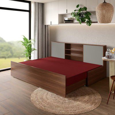 Interio by Godrej Vurv Queen Size Engineered Wood Diwan Bed with Mattress, 1-Year Warranty, Brown