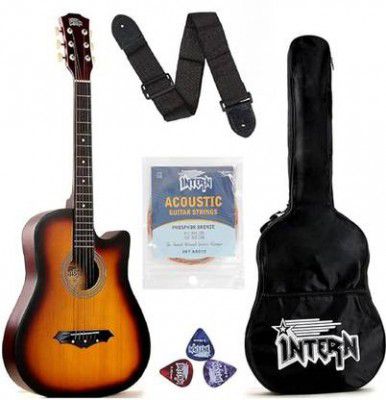 intern Acoustic Guitar Kit, With Bag, Strings, Picks & Strap Acoustic Guitar Linden Wood Rosewood Right Hand Orientation (Brown)