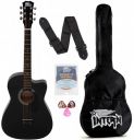 Intern INT-38C-BK-G 38 Inches basswood Cutaway Right Handed Acoustic Guitar Kit, With Bag, Strings, Pick And Strap (Black, 6 Strings) Glossy....