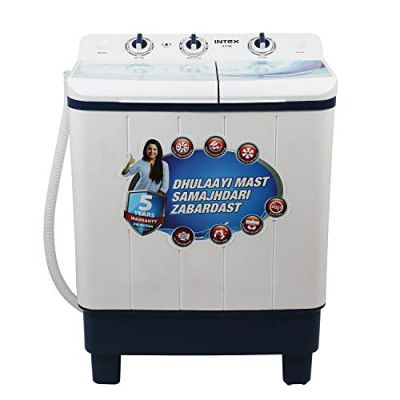 Intex 6.5 KG Semi Automatic Top Loading Washing Machine with Premium Glass Lid (Wave Pulsator, Blue and White, SA65NBHG)