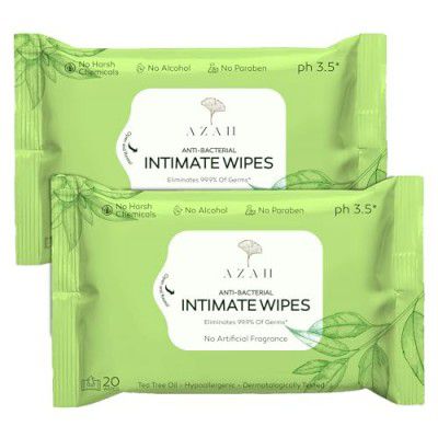 Intimate Wipes for Women by AZAH | AntiBacterial Vaginal Wipes Pack of 40 | pH Balanced Feminine Wipes | All Natural Ingredients for Daily Hygiene |Travel Friendly Wet Wipes for Face and Private Parts