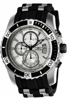 Invicta Silicone Pro Diver Chronograph Silver Dial Analog Watch for Men - 22428, Silver Band
