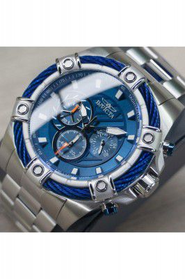 Invicta Stainless Steel Casual Chronograph Blue Dial Men Watch-25513, Silver Band