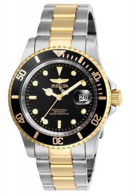 Invicta Stainless Steel Pro Diver Analog Black Dial Unisex's Watch-26973, Band Color:Two-Tone