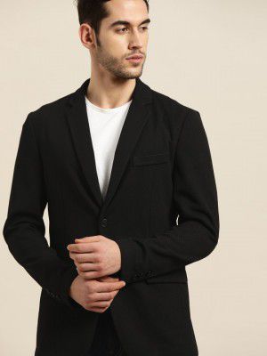 INVICTUS Men Black Textured Single-Breasted Smart Casual Blazer