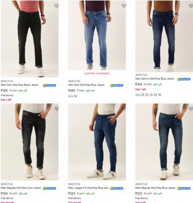 Invictus Mens Jeans Starts ₹285