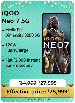 iQOO Neo 7 5G @ ₹25,999/-  During Big Billion Days Sale