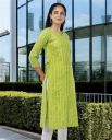 IQYA APPAREL Women Striped Cotton Blend Straight Kurta (Green)...