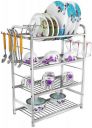 Irontech Utensil Kitchen Rack Steel Stainless Steel 4 Layer Wall Mount Kitchen Rack with Plate & Cutlery Stand...
