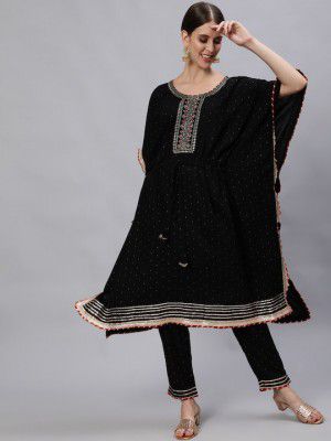 Ishin Women Black Ethnic Motifs Embroidered Regular Gotta Patti Kurta with Trousers