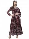 ishin Women's Brown Printed Jewel Neck Anarkali Kurta Set with Dupatta...