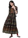 ishin Womens Cotton Anarkali Printed Mirror Work Ethnic Motifs Print Black Kurti...