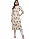 ishin Women's Cotton Cream Embellished A-Line Kurta...