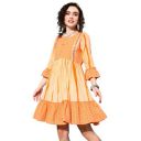 ishin Women's Cotton Orange Lurex Embellished Knee-Length A-Line Dress...