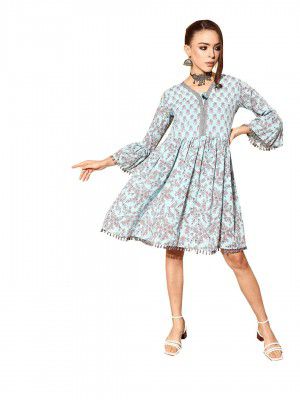 ishin Women's Cotton Printed A-Line Mini Dress