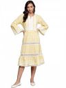 ishin Women's Cotton Yellow Embroidered A-Line Dress...