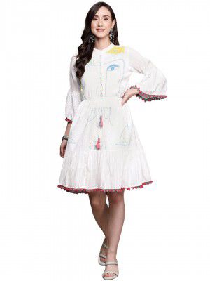 ishin Women's Embroidered A-Line Knee Length Dress