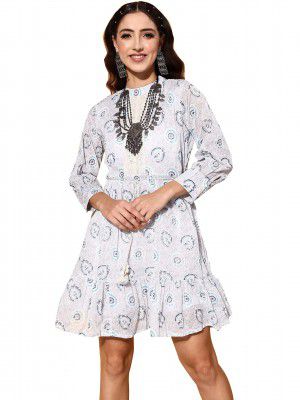 ishin Women's Mini Cotton Blend Embellished A-Line Tiered Dress