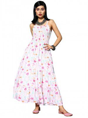ishin Women's Pink Floral Smocked Dress