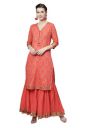 ishin Women's Pure Cotton A-Line Printed Gotta Patti Ethnic Motifs print Red Kurta suit set with Sharara...
